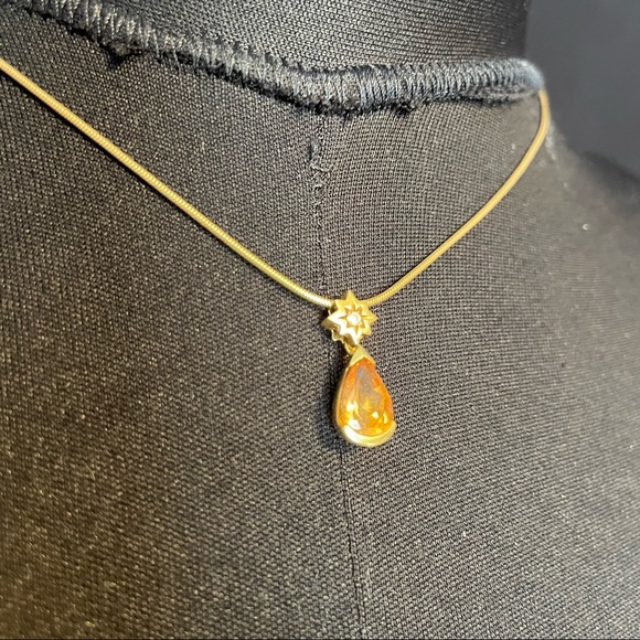 SOLD Citrine and Diamond Gold Necklace - Picture 1 of 9